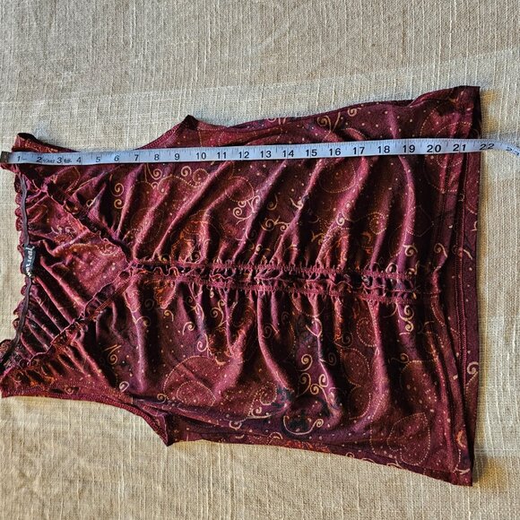 y2k Wet Seal Summery Sheer Red Paisley Cinched Slinky Sleeveless Blouse - Picture 6 of 7